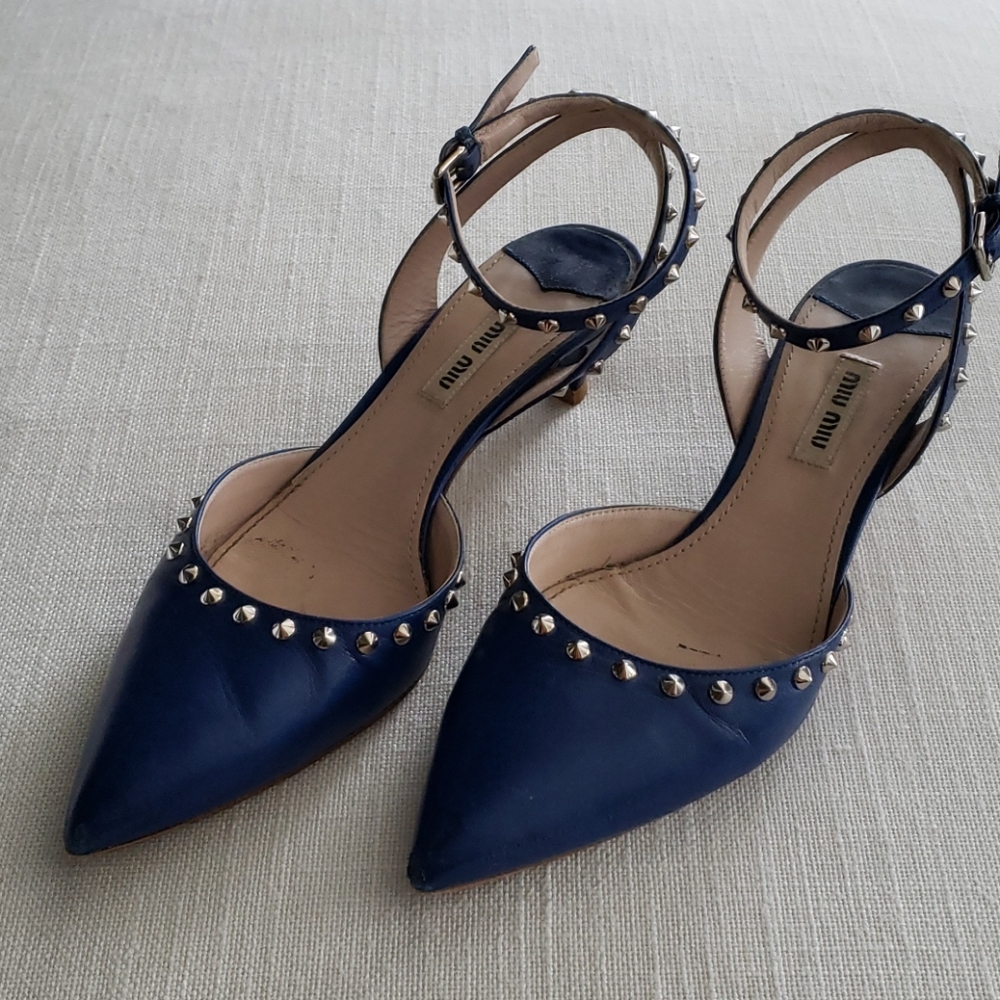 Miu Miu Rock Stud Blue Kitten Heel